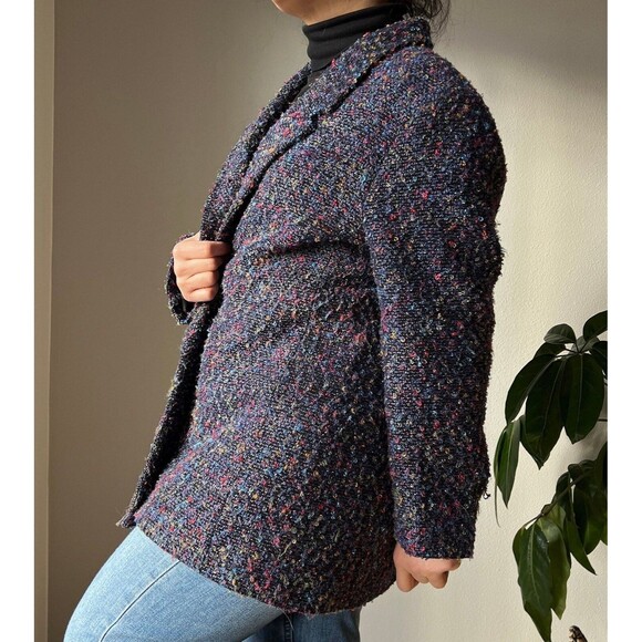 vtg y2k blue speckled boucle open front coat retro jacket‎ market blazer XL boho - Picture 5 of 9